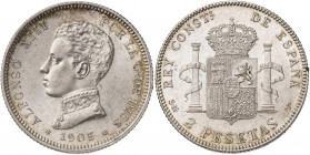 1905*1905. Alfonso XIII. SMV. 2 pesetas. (AC. 88). Bella. 9,98 g. EBC+.