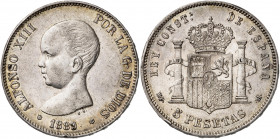 1889*1889. Alfonso XIII. MPM. 5 pesetas. (AC. 93). Golpecitos. Bonita pátina. 24,86 g. MBC.