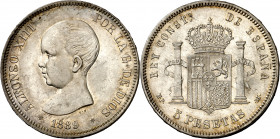 1889*1889. Alfonso XIII. MPM. 5 pesetas. (AC. 93). 24,96 g. EBC.