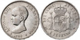 1890*1890. Alfonso XIII. MPM. 5 pesetas. (AC. 95). 24,69 g. BC+.