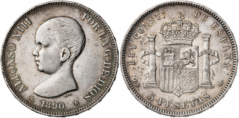 1890*1890. Alfonso XIII. PGM. 5 pesetas. (AC. 97). Bonita pátina. 24,93 g. BC+/M...