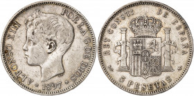 1897*1897. Alfonso XIII. SGV. 5 pesetas. (AC. 107). 24,84 g. BC+/MBC-.