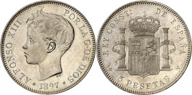 1897*1897. Alfonso XIII. SGV. 5 pesetas. (AC. 107). 24,88 g. EBC-/EBC.