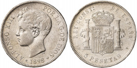 1898*1898. Alfonso XIII. SGV. 5 pesetas. (AC. 109). 24,87 g. MBC-.