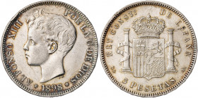 1898*1898. Alfonso XIII. SGV. 5 pesetas. (AC. 109). Golpecito. 24,81 g. MBC.