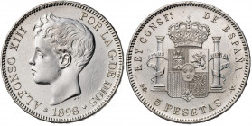 1898*1898. Alfonso XIII. SGV. 5 pesetas. (AC. 109). Segunda estrella floja. Limpiada. 24,75 g. (MBC+).