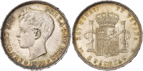 1898*1898. Alfonso XIII. SGV. 5 pesetas. (AC. 109). Golpecitos. 24,87 g. MBC+.