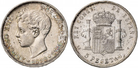 1898*18--. Alfonso XIII. SGV. 5 pesetas. (AC. 109). 24,83 g. MBC+.