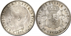 1895. Alfonso XIII. Puerto Rico. PGV. 20 centavos. (AC. 126). 4,94 g. MBC+.