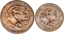 1900. Unió Catalanista. Barcelona. Vallmitjana. 5 y 10 céntimos. (AC. 132 y 133). 2 monedas. MBC/MBC+.