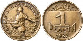 1937. Asturias y León. 1 peseta. (AC. 9). 4,77 g. MBC+.