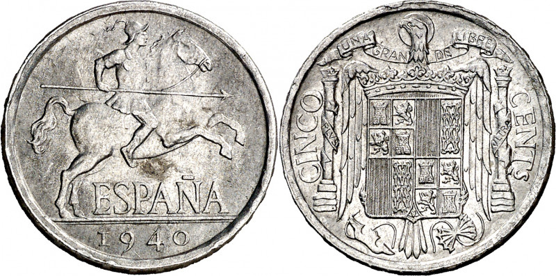 1940. Franco. 5 céntimos. (AC. 1). 1,15 g. S/C-.