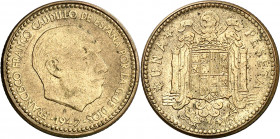 1947*1953. Franco. 1 peseta. (AC. 53). Escasa. 3,45 g. EBC.