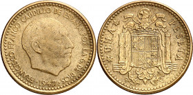 1947*1954. Franco. 1 peseta. (AC. 54). Escasa. 3,50 g. MBC/MBC+.