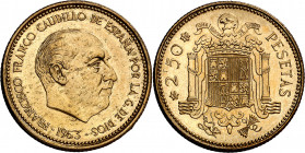 1953*1969. Franco. 2,50 pesetas. (AC. 88). Rara. 7,18 g. Proof.