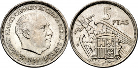 1957*58. Franco. 5 pesetas. (AC. 98). 5,75 g. EBC-.