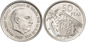 1957*58. Franco. 50 pesetas. (AC. 132). 12,41 g. S/C.