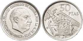 1957*59. Franco. 50 pesetas. (AC. 134). 12,56 g. S/C.