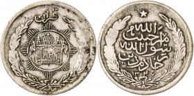 Afganistán. AH 1347 (1929). Habibullah Ghazi. 1/2 rupia. (Kr. 896). AG. 4,57 g. MBC.