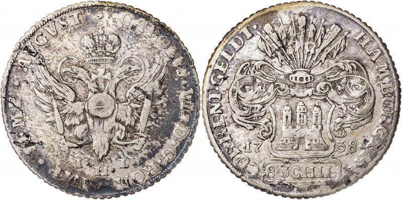 Alemania. Hamburgo. 1738. Carlos VI. IHL. 8 chelines. (Kr. 174). Ex Áureo 26/09/...