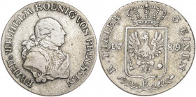 Alemania. Prusia. 1789. Federico Guillermo II. E (Konigsberg). 1/3 de taler. (Kr. 344). Ex Áureo 26/09/2007, nº 1908. AG. 8,21 g. MBC-.