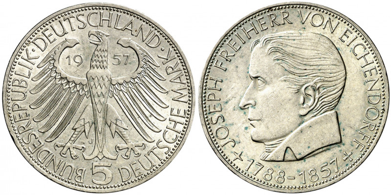 Alemania. 1957. J (Hamburgo). 5 marcos. (Kr. 117). Centenario de la muerte de Jo...