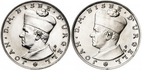 Andorra. 1984. 25 diners. (Kr. 18). Joan, bisbe d'Urgell. 2 monedas. AG. EBC/S/C.