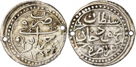 Argelia. AH 1242 (1827). Mahmud II. 1/4 budju. (Kr. 67). Dos perforaciones. AG. 2,48 g. (MBC).