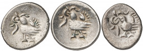 Camboya. (1847). Norodom I. 1 fuang. (Kr. 32.2). 3 monedas. AG. EBC-.