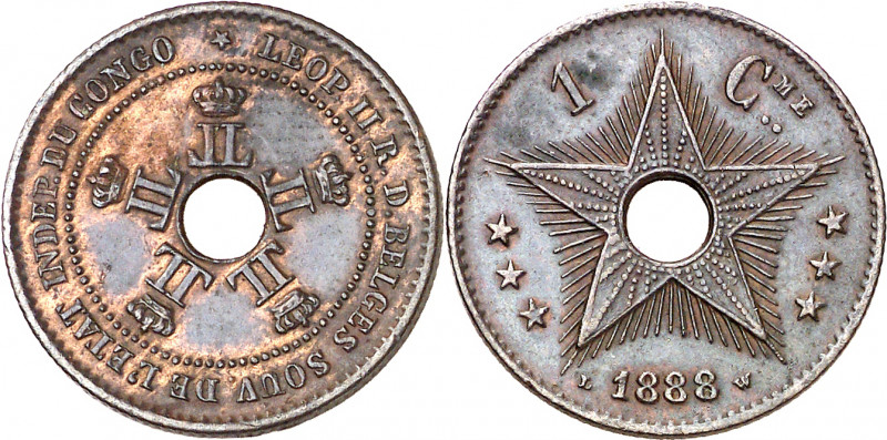 Congo belga. 1888. Leopoldo II. 1 céntimo. (Kr. 1). Atractiva. CU. 2,04 g. EBC-/...