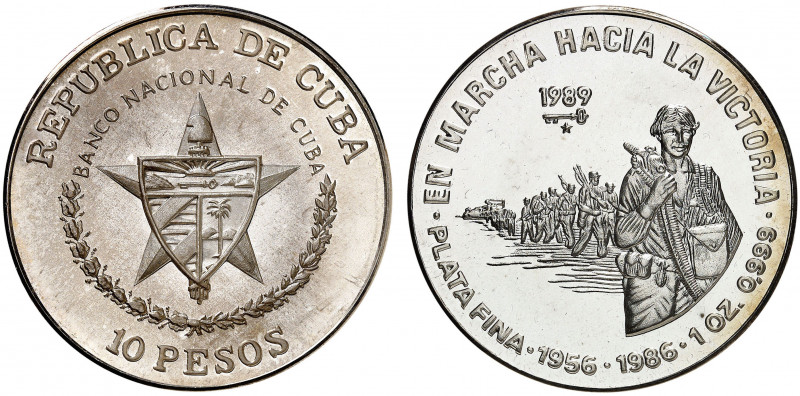 Cuba. 1989. 10 pesos. (Kr. 164). En marcha hacia la victoria. Acuñación de 2000 ...