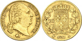 Francia. 1817. Luis XVIII. A (París). 20 francos. (Fr. 538) (Kr. 712.1). AU. 6,40 g. MBC/MBC+.