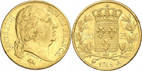 Francia. 1819. Luis XVIII. A (París). 20 francos. (Fr. 538) (Kr. 712.1). AU. 6,41 g. MBC/MBC+.