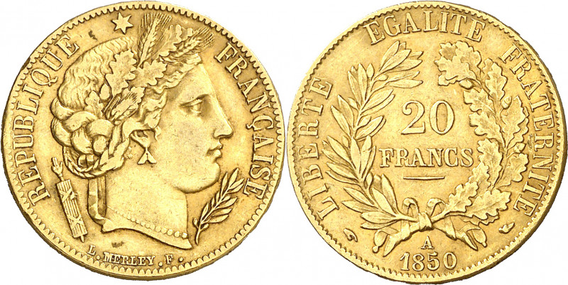 Francia. 1850. II República. A (París). 20 francos. (Fr. 566) (Kr. 762). Golpeci...