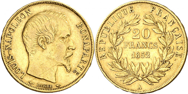 Francia. 1852. Luis Napoleón. A (París). 20 francos. (Fr. 568) (Kr. 774). AU. 6,...