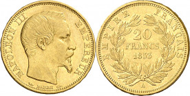 Francia. 1853. Napoleón III. A (París). 20 francos. (Fr. 573) (Kr. 781.1). AU. 6,41 g. MBC+.