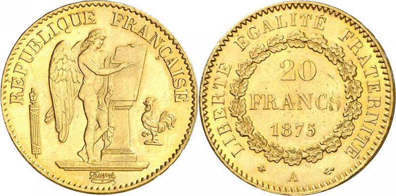 Francia. 1875. III República. A (París). 20 francos. (Fr. 592) (Kr. 825). Rayita...