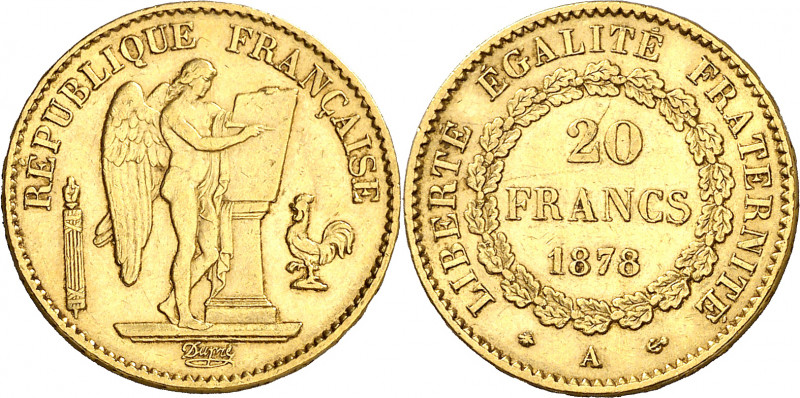 Francia. 1878. III República. A (París). 20 francos. (Fr. 592) (Kr. 825). AU. 6,...