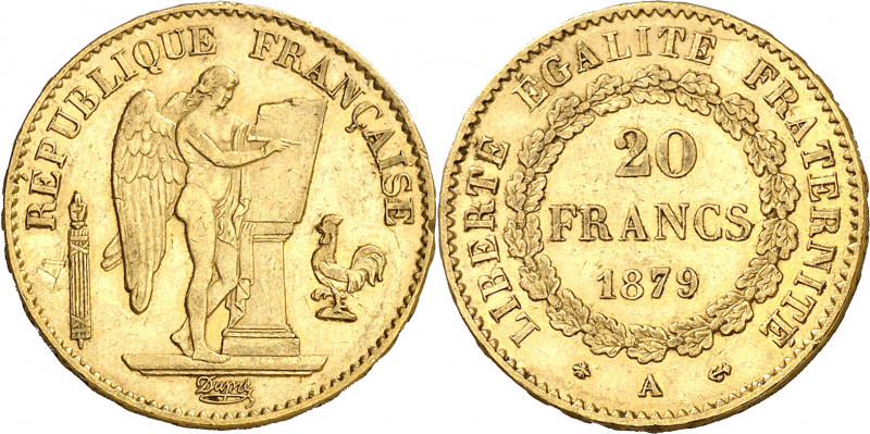 Francia. 1879. III República. A (París). 20 francos. (Fr. 592) (Kr. 825). Rayita...