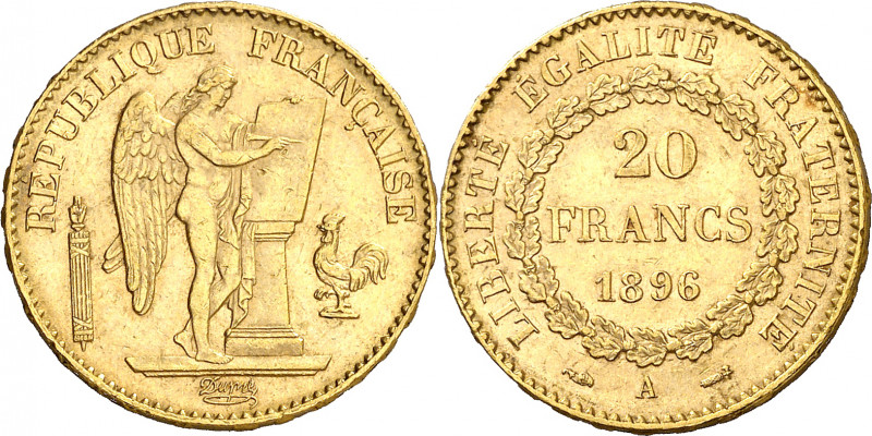 Francia. 1896. III República. A (París). 20 francos. (Fr. 592) (Kr. 825). Escasa...