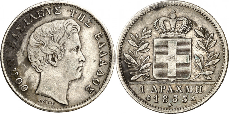 Grecia. 1833. Othon. A (París). 1 dracma. (Kr. 15). AG. 4,44 g. MBC.