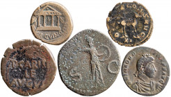 Lote formado por : 2 ases, 1 antoniniano de Galieno, 1 bronce del Bajo Imperio y 1 semis de Cartagonova. Total 5 monedas. A examinar. BC/MBC.