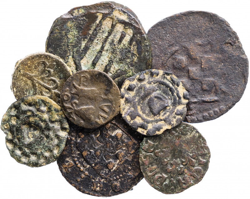 Lote de 8 monedas locales: Agramunt 3 senyals (dos incusas), Balaguer 2 senyals,...