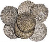 Lote de 7 vellones medievales castellanos. Alfonso X blanca alfonsí Ávila, Burgos (3) una con I, León y 1 dinero prieto Burgos, más 1 dinero Alfonso V...