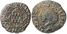 Carlos I y Felipe II. Girona. 1 diner. Lote de 2 monedas. A examinar. MBC-/MBC+.