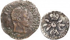 Felipe II. Nápoles. 1/2 carlino y 2 caballos. Lote de 2 monedas. A examinar. BC+/MBC-.
