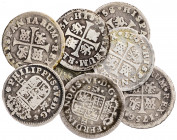 1731 a 1759. Felipe V y Fernando VI. Madrid. 1/2 real. Lote de 8 monedas, fechas distintas. A examinar. BC-/BC+.