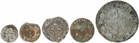 Lote de 5 monedas catalanas en cobre. Incluye un diner de Puigcerdà. A examinar. BC/MBC.