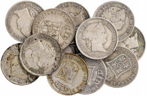 1864 a 1868. Isabel II. Madrid. 40 céntimos de escudo. Lote de 12 monedas. Imprencindible examinar. BC/MBC.