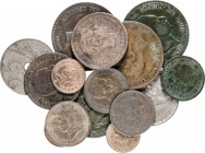 1877 a 1927. Lote de 15 monedas distintas, en cobre o cuproníquel. A examinar. BC/EBC+.